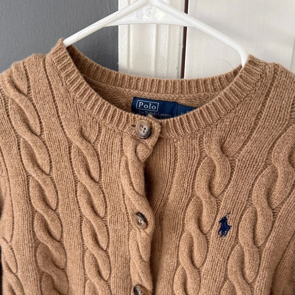 Polo by Ralph Lauren Tan Cable-Knit Button Cardigan - Wool NWOT - Picture 2 of 4